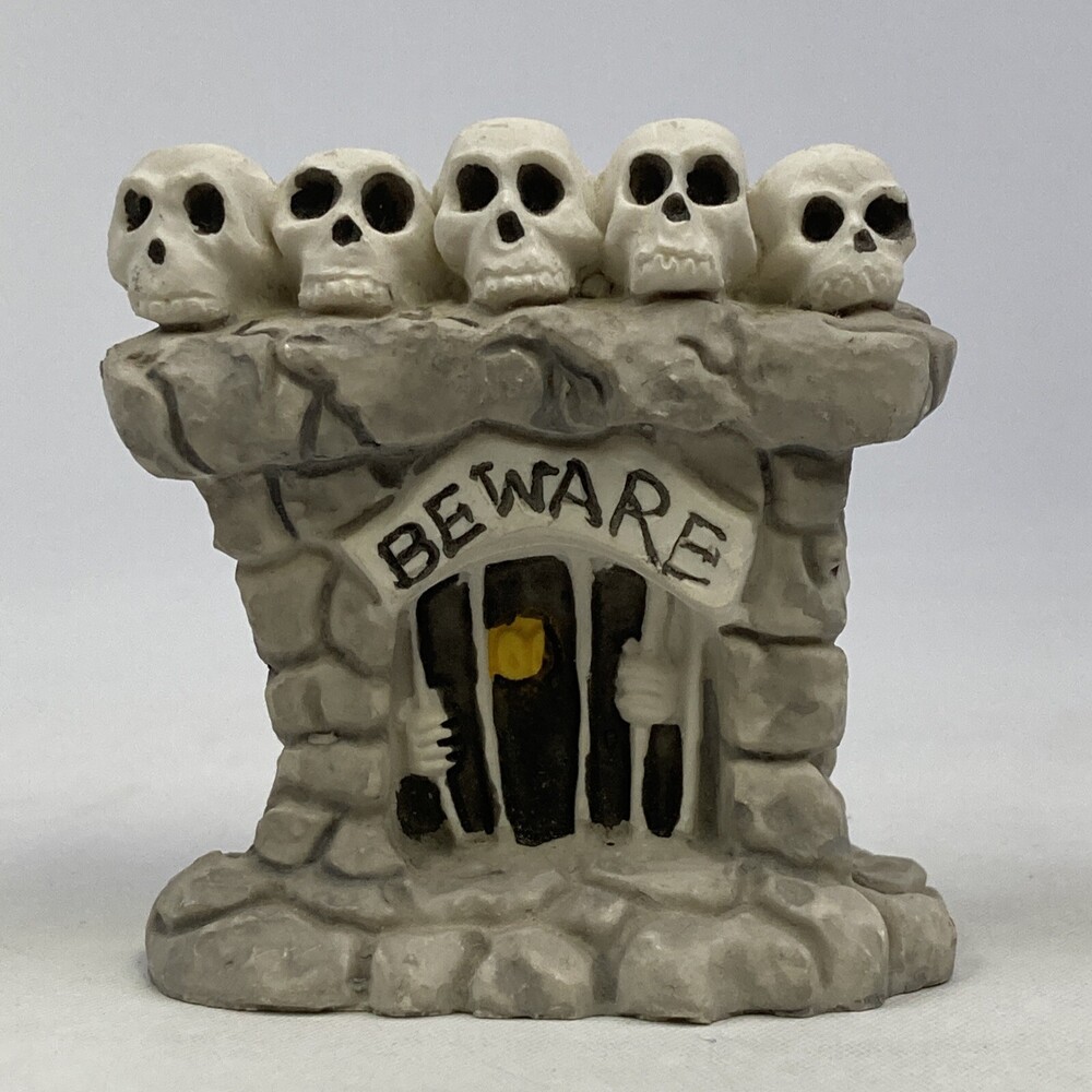 VTG 90s Haunted Haven Spooky Town Halloween Village 2.5" Skull Cage BEWARE Cave